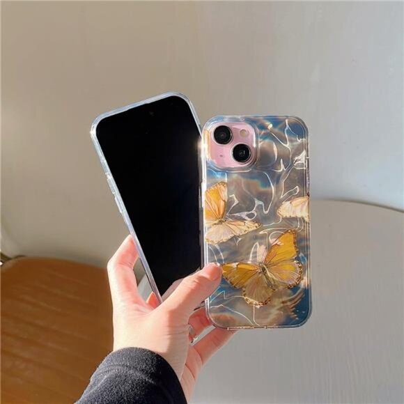 iPhone 14 Pro Max Butterfly Glitter Case – Gold Water Ripple Sparkle - Picture 6 of 8